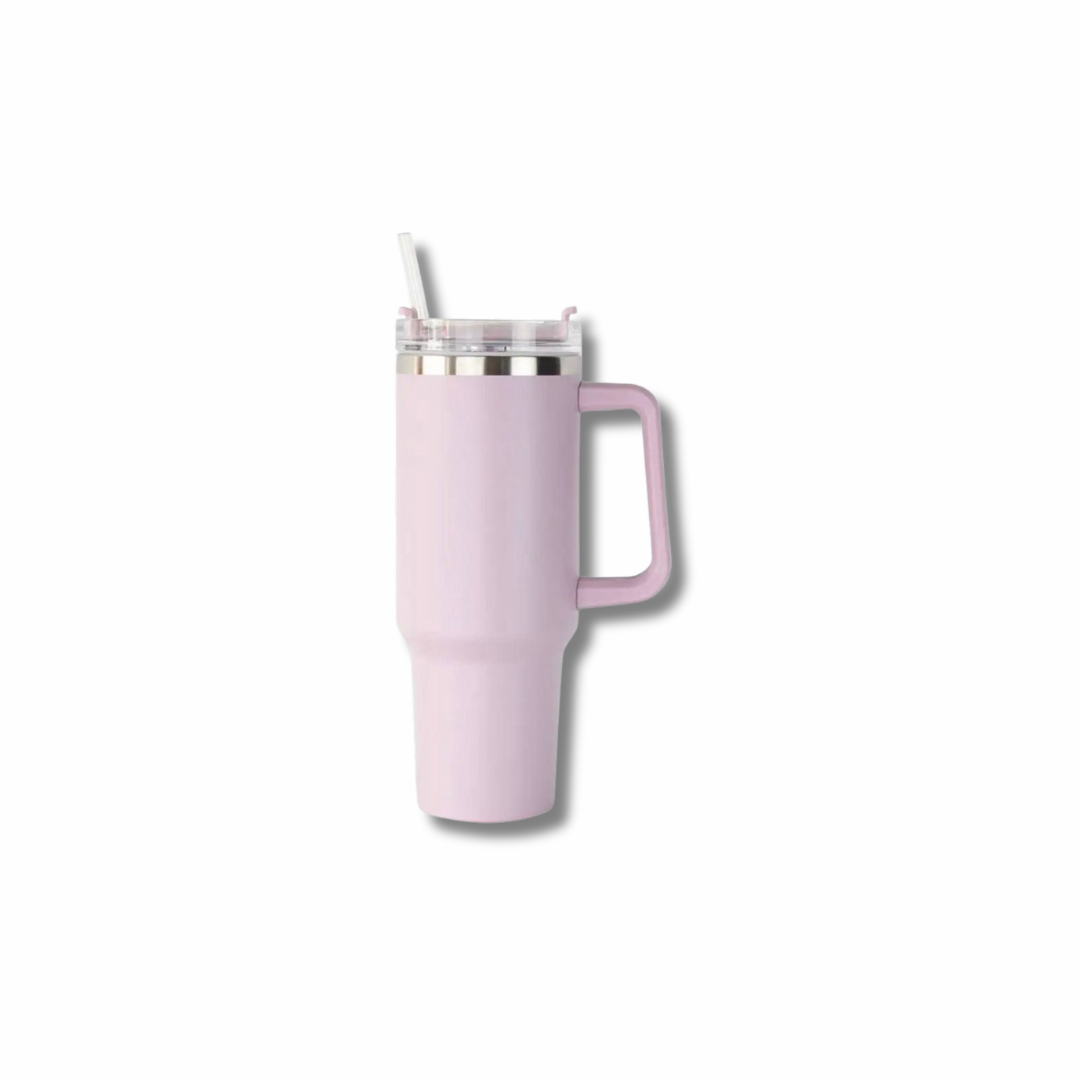 Pink Stainless Steel Travel Mug with Straw
